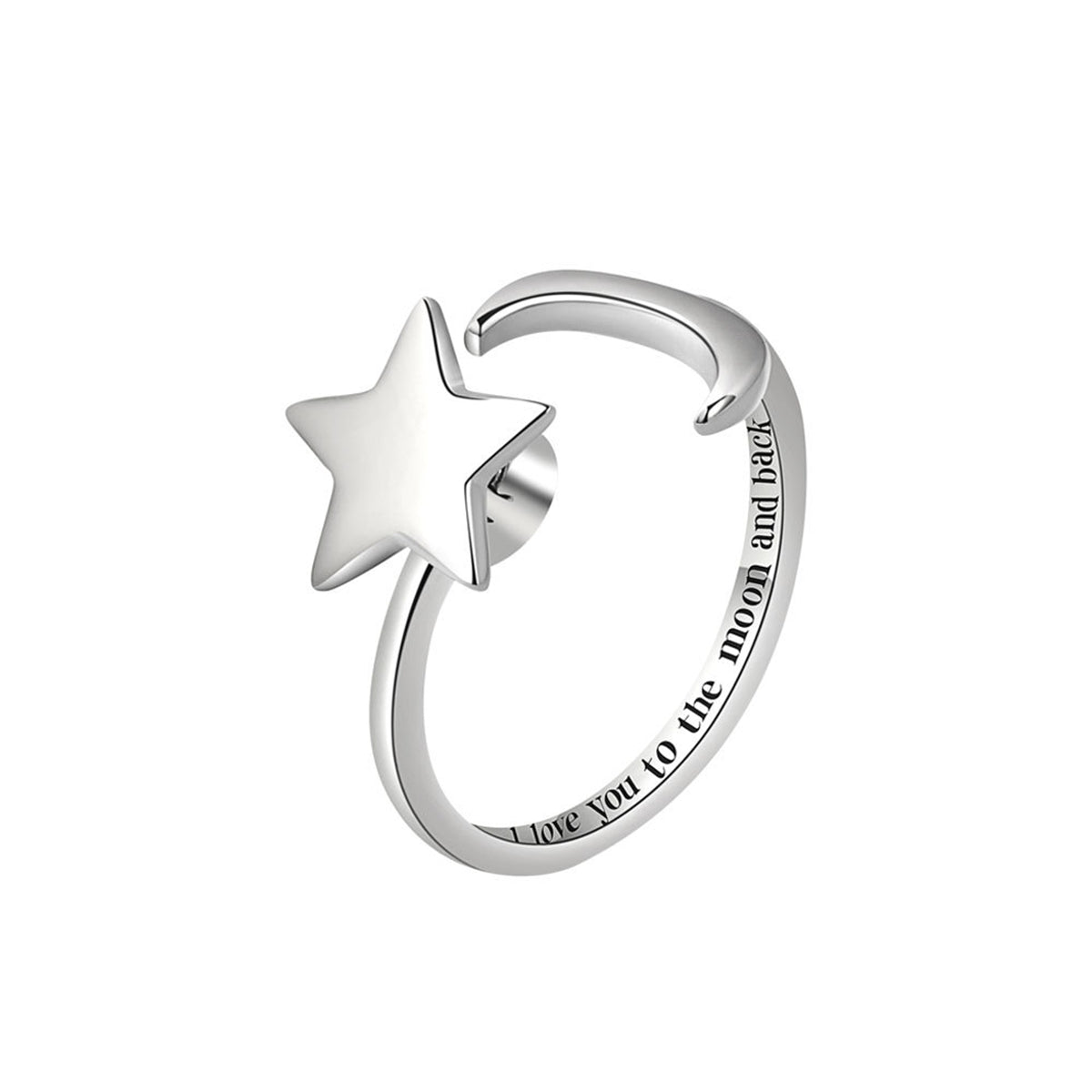 Silver-Plated 'Love You To The Moon' Star & Moon Bypass Ring