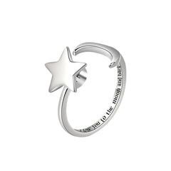 Silver-Plated 'Love You To The Moon' Star & Moon Bypass Ring