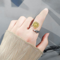 Yellow Crystal Two-Tone Rotating Sunflower Bypass Ring
