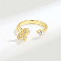 Cubic Zirconia & Goldtone Rotating Butterfly Open Ring