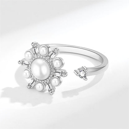 Crystal and Cubic Zirconia Rotating Snowflake Open Ring, statement rings for women, dainty minimalist design, lifestyle look