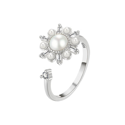 Crystal and Cubic Zirconia Rotating Snowflake Open Ring, statement rings for women, dainty minimalist design, side view