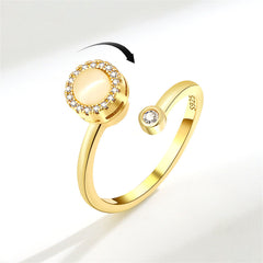 Cats Eye & Cubic Zirconia 18K Gold-Plated Rotating Round Bypass Ring
