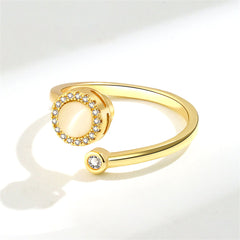 Cats Eye & Cubic Zirconia 18K Gold-Plated Rotating Round Bypass Ring