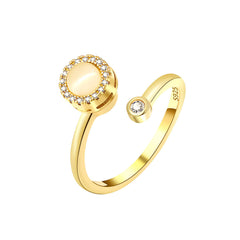 Cats Eye & Cubic Zirconia 18K Gold-Plated Rotating Round Bypass Ring