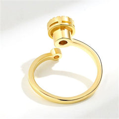 Cats Eye & Cubic Zirconia 18K Gold-Plated Rotating Round Bypass Ring