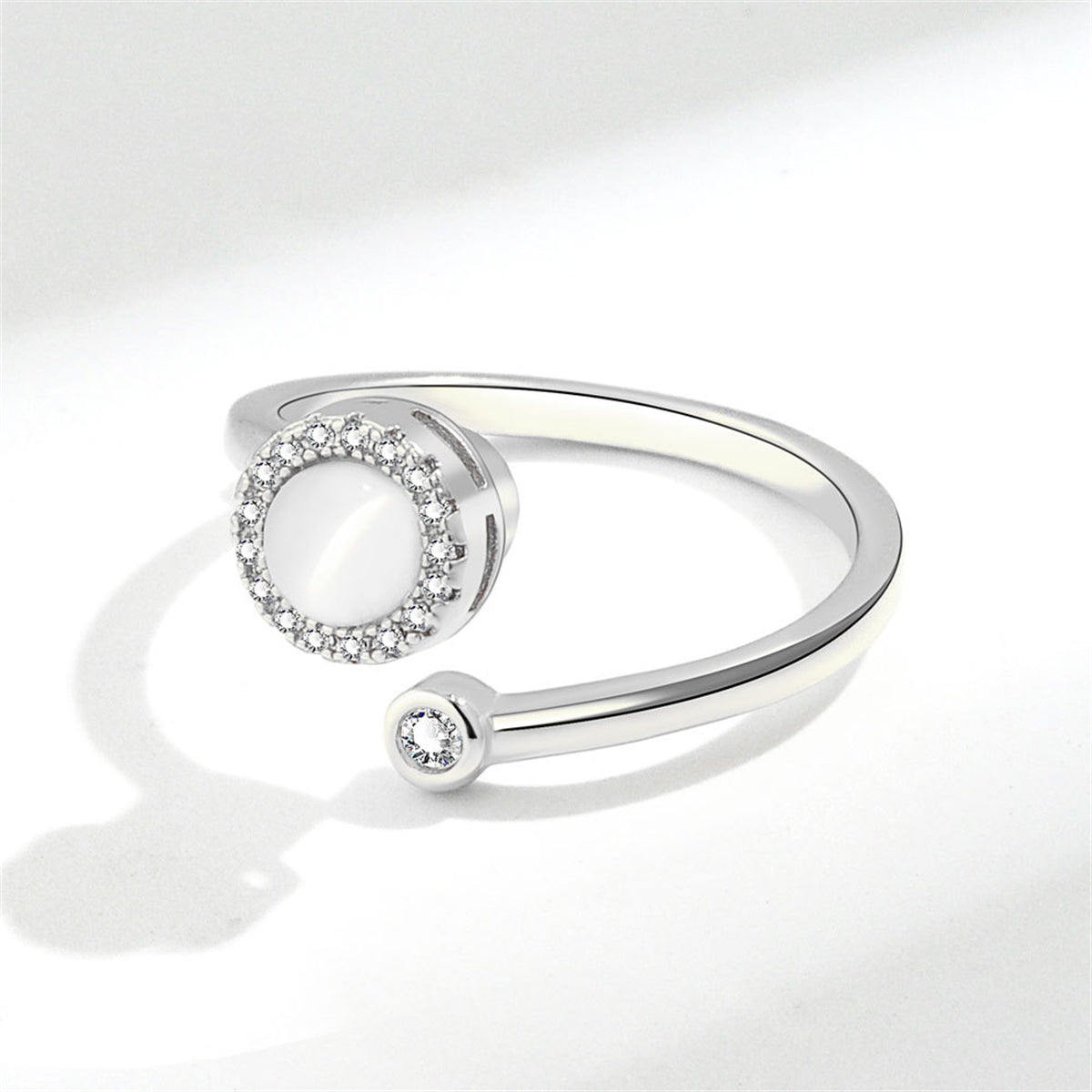 Quartz and Cubic Zirconia Rotating Round Open Ring, statement rings for women, dainty minimalist design, front view