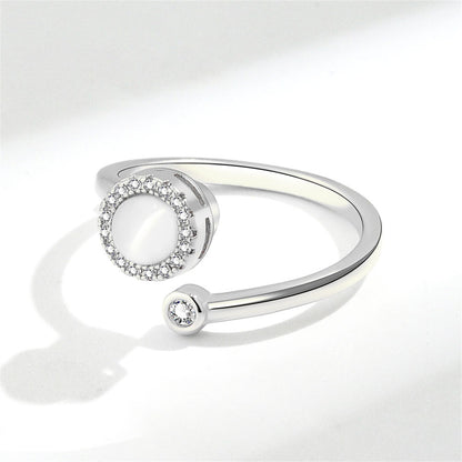 Quartz and Cubic Zirconia Rotating Round Open Ring, statement rings for women, dainty minimalist design, front view