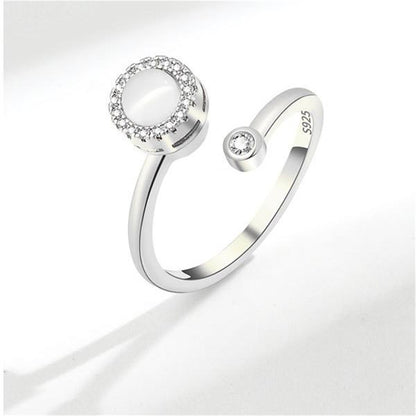 Quartz and Cubic Zirconia Rotating Round Open Ring, statement rings for women, dainty minimalist design, lifestyle look