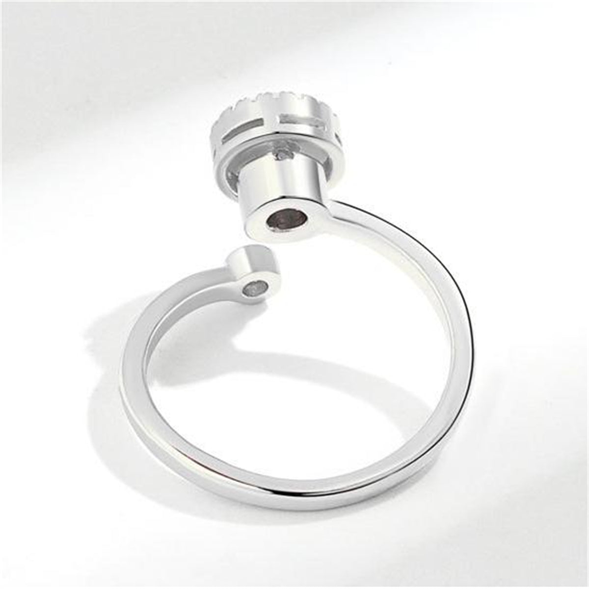 Quartz and Cubic Zirconia Rotating Round Open Ring, statement rings for women, dainty minimalist design, side view