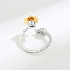 Cubic Zirconia & Two-Tone Rotating Ladybug Bypass Ring