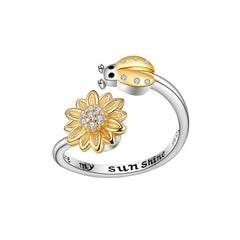 Cubic Zirconia & Two-Tone Rotating Ladybug Bypass Ring