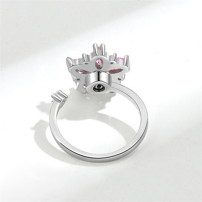 Pink Crystal and Cubic Zirconia Rotating Floral Ring, statement rings for women, dainty minimalist design, lifestyle look