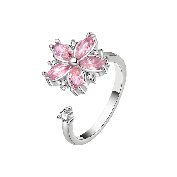 Pink Lab-Created Crystal & Cubic Zirconia Rotating Floral Ring