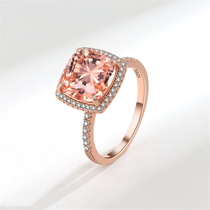 Champagne Crystal and Cubic Zirconia Square Halo Ring, statement rings for women, everyday style, front view
