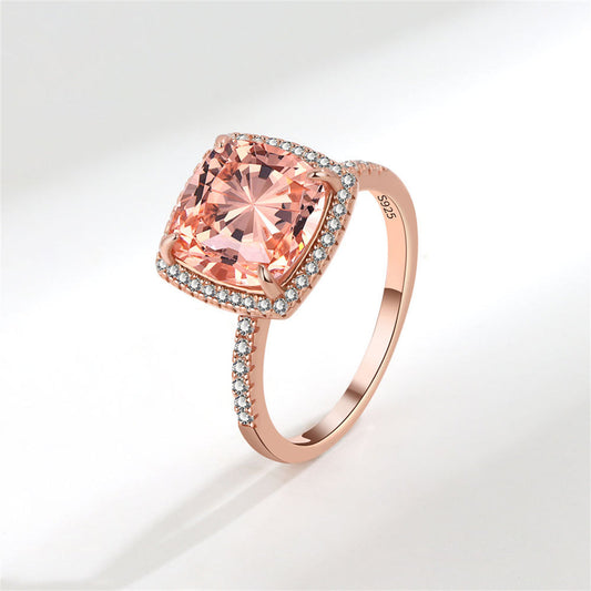Champagne Crystal and Cubic Zirconia Square Halo Ring, statement rings for women, everyday style, front view