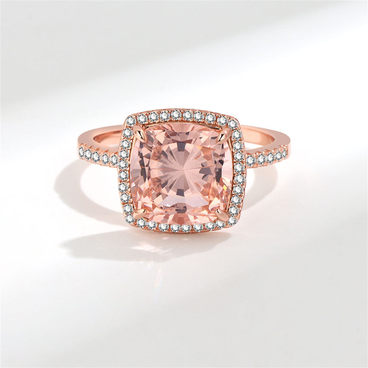 Champagne Crystal and Cubic Zirconia Square Halo Ring, statement rings for women, everyday style, detail close-up