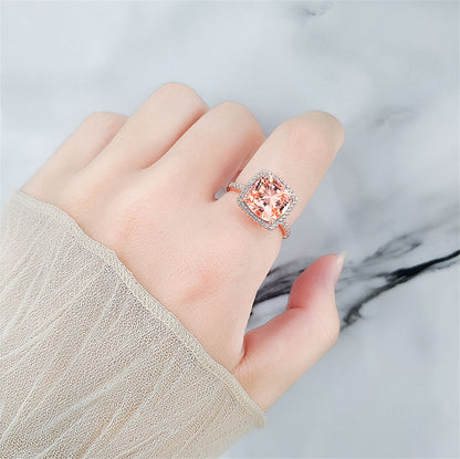 Champagne Crystal and Cubic Zirconia Square Halo Ring, statement rings for women, everyday style, styled look