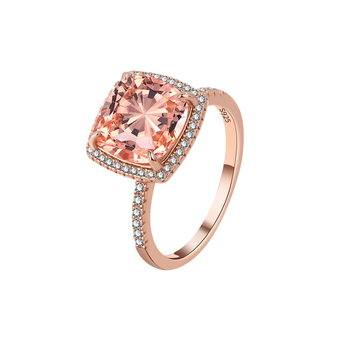 Champagne Crystal and Cubic Zirconia Square Halo Ring, statement rings for women, everyday style, side view