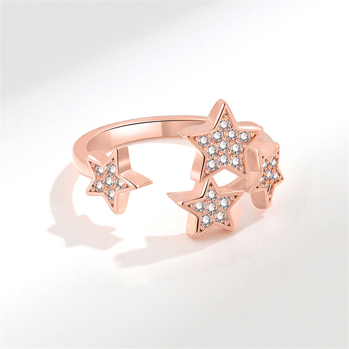 Cubic Zirconia and 18K Rose Gold-Plated Star Cluster Open Ring, rose gold statement rings for women, front view