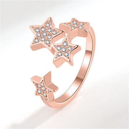 Cubic Zirconia and 18K Rose Gold-Plated Star Cluster Open Ring, rose gold statement rings for women, side view