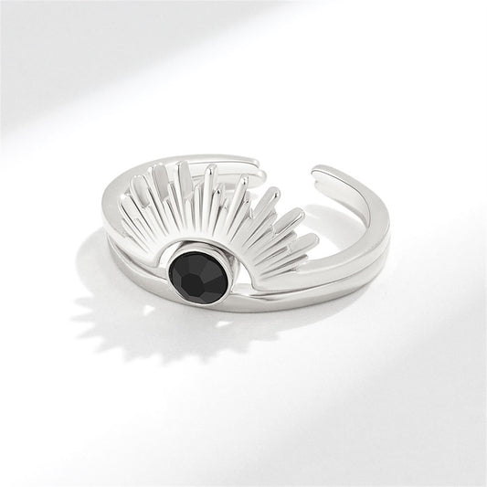 Black Cubic Zirconia and Silver-Plated Sun Ring - Set Of Two, jewelry gift sets for women, front view