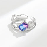 Blue Lab-Created Crystal & Silvertone Rectangle Open Ring