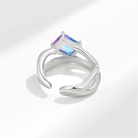 Blue Lab-Created Crystal & Silvertone Rectangle Open Ring