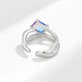 Blue Lab-Created Crystal & Silvertone Rectangle Open Ring