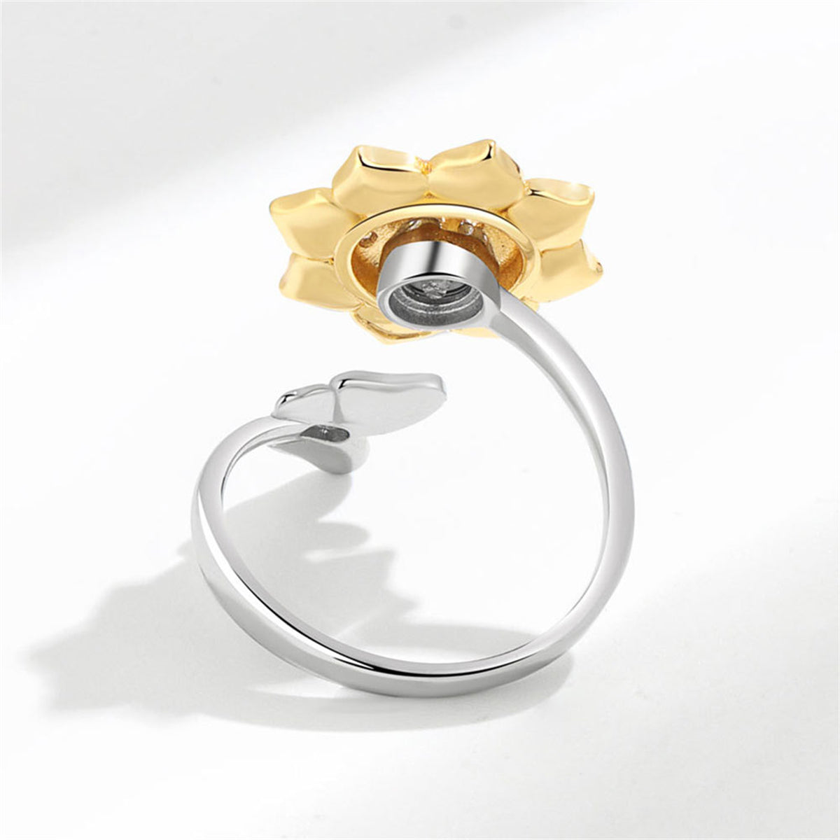 Cubic Zirconia and Two-Tone Rotating Sunflower Bypass Ring, statement rings for women, lifestyle look