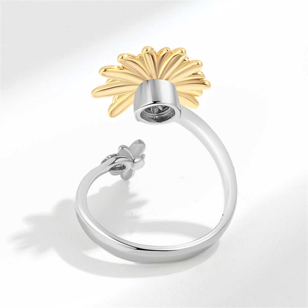 Cubic Zirconia and Two Tone Rotating Mum and Bee Bypass Ring, statement rings for women, lifestyle look