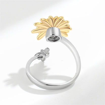 Cubic Zirconia and Two Tone Rotating Mum and Bee Bypass Ring, statement rings for women, lifestyle look