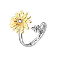 Cubic Zirconia Two Tone Rotating Mum & Bee Bypass Ring