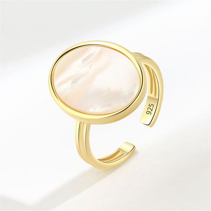 Shell and 18K Gold-Plated Oval Open Ring, gold statement rings for women, everyday style, side view