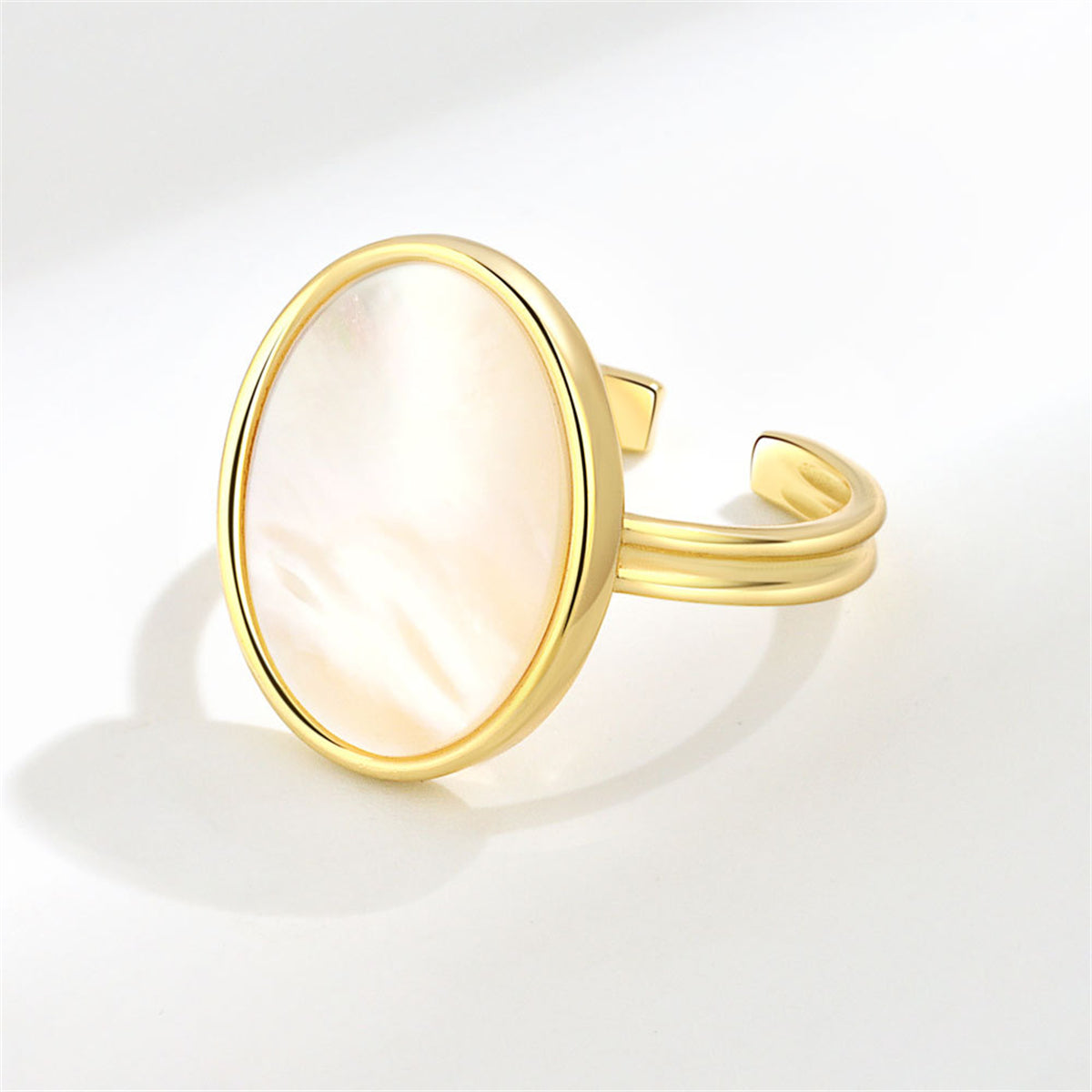 Shell and 18K Gold-Plated Oval Open Ring, gold statement rings for women, everyday style, detail close-up