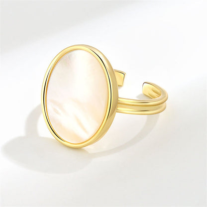 Shell and 18K Gold-Plated Oval Open Ring, gold statement rings for women, everyday style, detail close-up