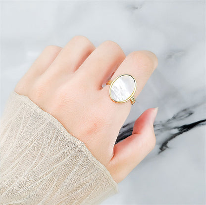 Shell and 18K Gold-Plated Oval Open Ring, gold statement rings for women, everyday style, styled look