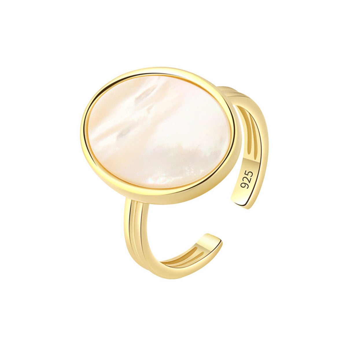Shell and 18K Gold-Plated Oval Open Ring, gold statement rings for women, everyday style, front view