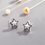 Black Enamel & Silver-Plated Star Stud Earrings
