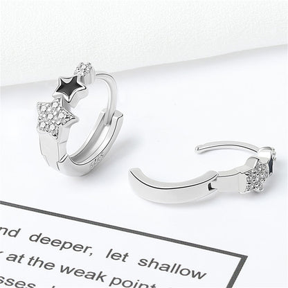 Cubic Zirconia and Enamel Silver-Plated Star Huggie Earrings, silver huggie earrings, botanical inspired, lifestyle look