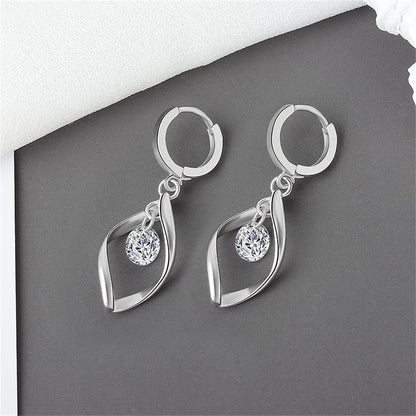 Crystal and Silver-Plated Twisted Drop Huggie Earrings, silver huggie earrings, vintage-inspired design, front view