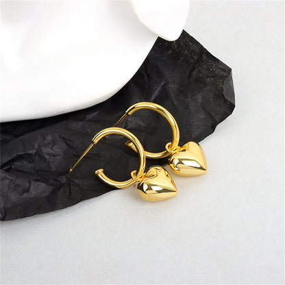 18K Gold-Plated Heart Huggie Earrings, gold huggie earrings, vintage-inspired design, side view