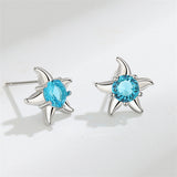 Blue Cubic Zirconia & Silver-Plated Starfish Stud Earrings