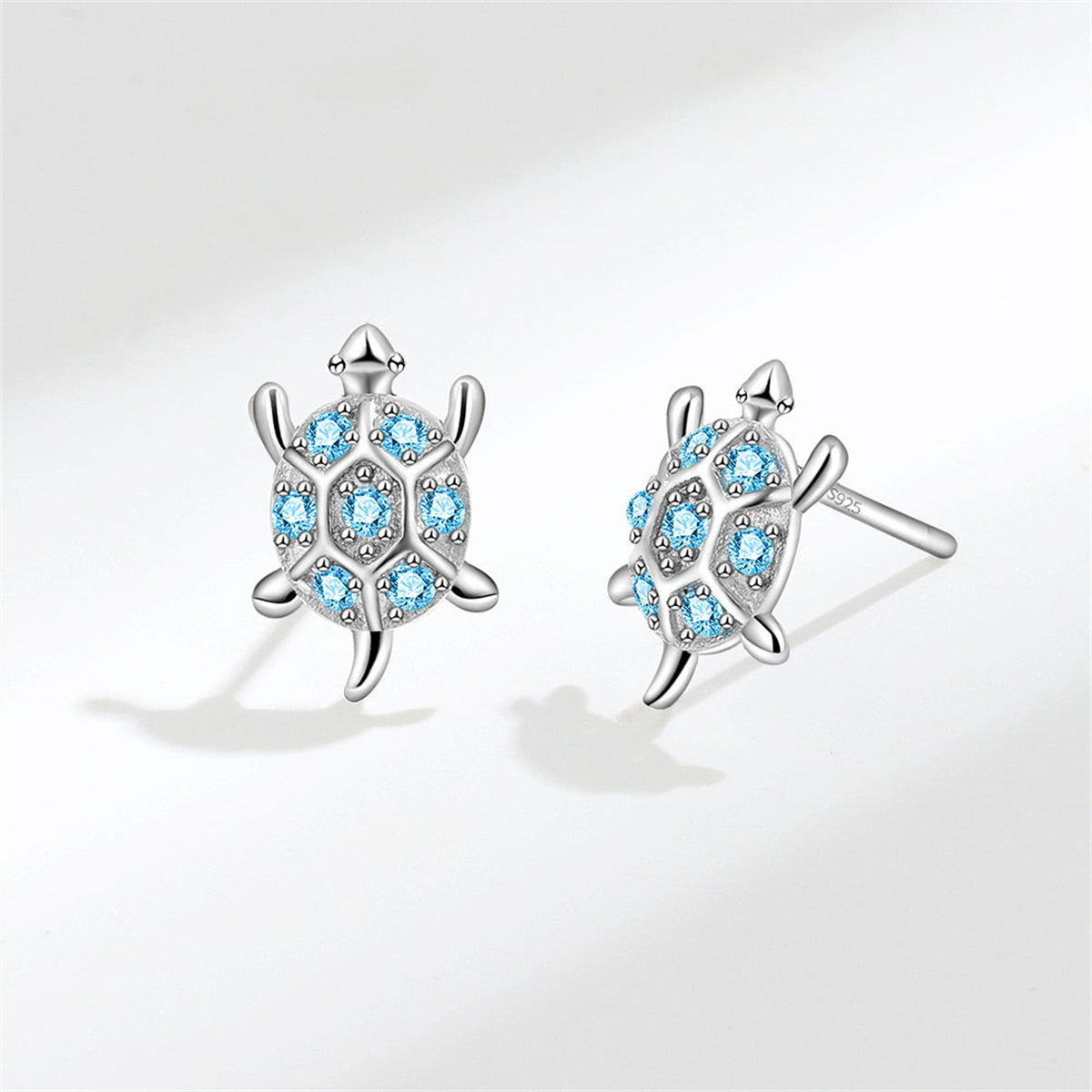Blue Cubic Zirconia & Silver-Plated Turtle Stud Earrings