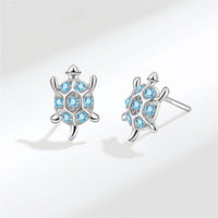 Blue Cubic Zirconia & Silver-Plated Turtle Stud Earrings