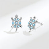 Blue Cubic Zirconia & Silver-Plated Turtle Stud Earrings