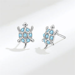 Blue Cubic Zirconia & Silver-Plated Turtle Stud Earrings
