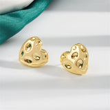 18k Gold-Plated Textured Heart Stud Earrings