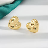 18k Gold-Plated Textured Heart Stud Earrings