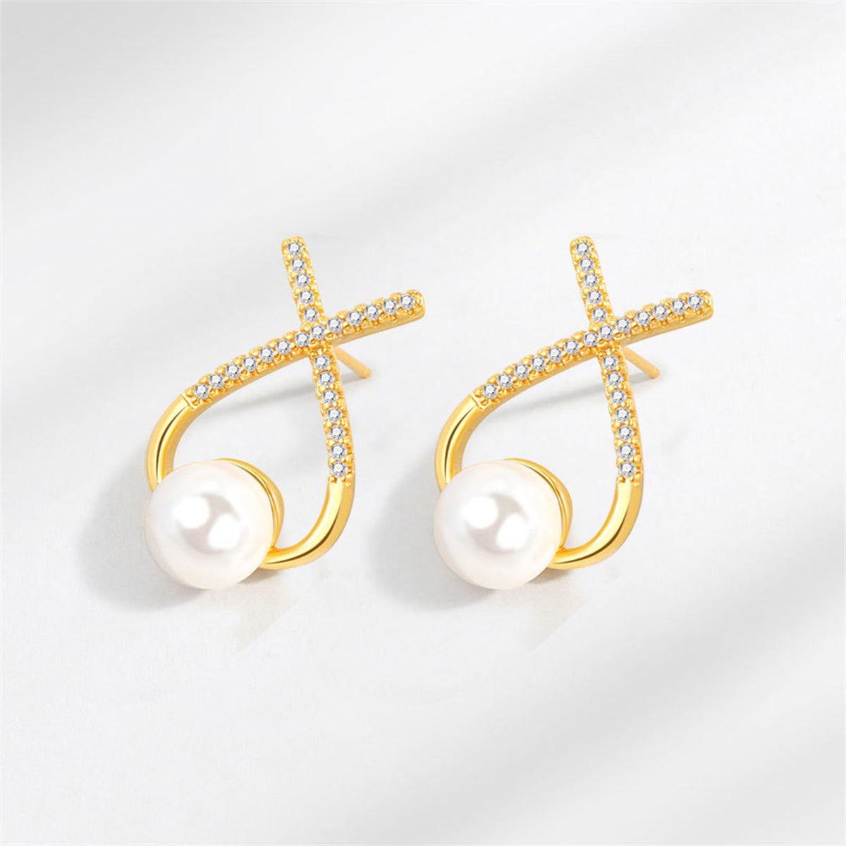 Cubic Zirconia & Pearl Twist Stud Earrings